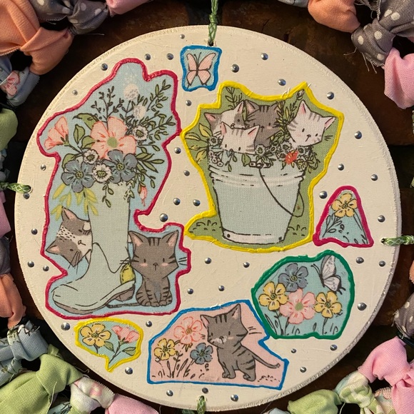 Kittens Rag Wreath - Picture 2 of 6